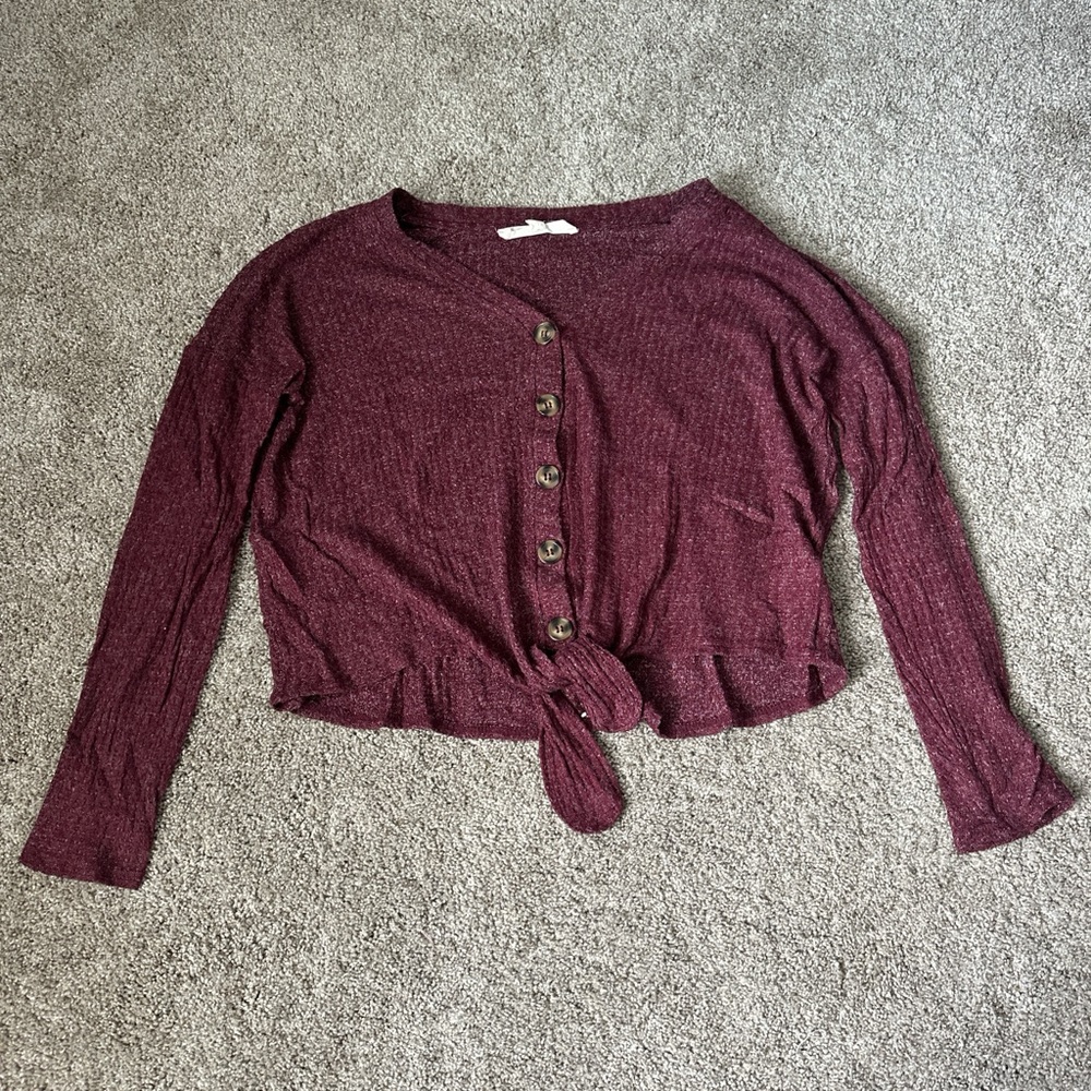 Women's Burgundy Button-Up Top